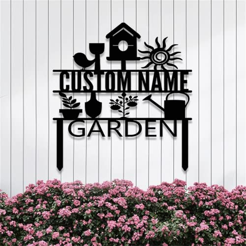 Personalisiertes Gartenschild, benutzerdefinierte Garten-Namensschilder, maßgeschneidertes Metall-Hofschild, Outdoor-Gartendekoration, Gartenpfahl, Metallschild, einzigartige Gartengeschenke,