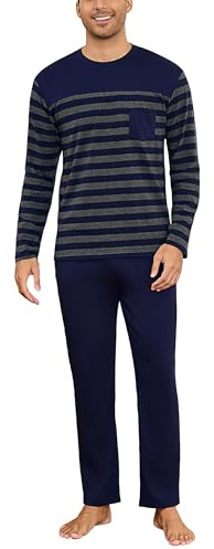 Irdcomps Pijamas Hombre Invierno Conjuntos cálidos de algodón de Invierno Manga Larga Cuello Redondo de Ropa de Dormir Ropa de salón Dos Piezas