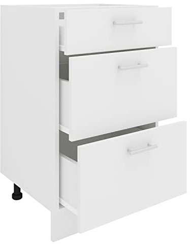 VCM Küchenmöbel Unterschrank 50x46x82 cm 3 Schubladen | Stauraum für Töpfe und Vorräte - Küchenzeile - Für Haushalte - Feuchtigkeitsbeständiger Holzwerkstoff