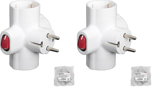 Adaptador/Ladron Triple Schuko 16 A 250v con Interruptor (Paquete de 2)