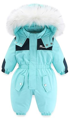BéBé Hiver Combinaison de Neige Garçon Fille Capuche Barboteuse Enfants Polaire Manteau Fermeture éclair Coupe-Vent Vêtements D'Extérieur Combinaison de Ski Lac Bleu 2-3 Ans