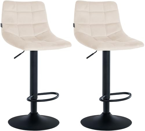 CLP 2er Set Barhocker Jerry Samt I Höhenverstellbarer Barstuhl I 360° Drehstuhl Mit Rückenlehne I Hocker Mit Fußablage | Farbe Creme Gestell Farbe schwarz