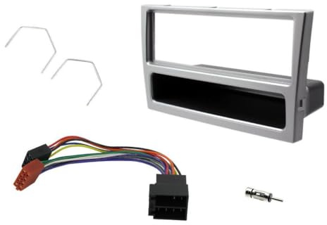 Motorguard Car Radio Frame Installation Kit, 1 Single DIN Front Silver Panel Frame, ISO Connector Cable, Antenna Adapter, Release Keys compatible with Opel Vauxhall Meriva Omega Signun Vectra Vivaro