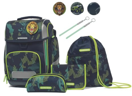 Schneiders Ergolite Camo Rush Jungen Schultasche - 9-teiliges Set, Orthopädisch geprüft, mit LED-Leuchtstäben, nachhaltig & ergonomisch