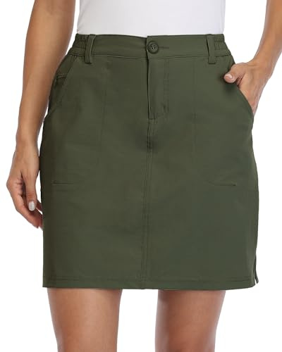 WILLIT Dam Skort sportkjol golfkjol fritid kjol kort med byxor UPF 50+ snabbtorkande utomhus vandring med fickor, Olivgrön, M