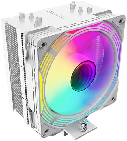 GameMax Ice Force CPU Cooler 200W TDP 4 x 6mm Copper Heatpipes & Aluminium Heat Sink CPU Air Cooler, FN12A-C8I 120mm PWM ARGB Cooling Fan For Intel LGA1700 / 115X / 1200 & AMD AM4 / AM5 | White