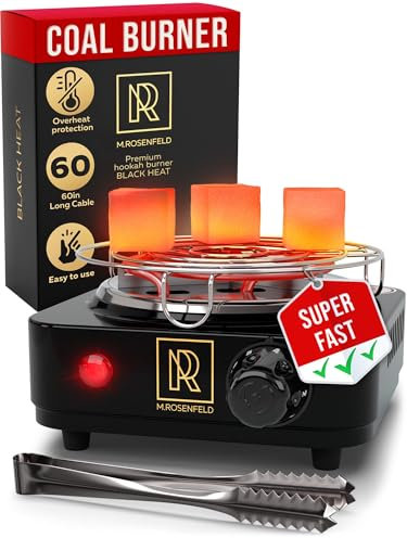 Shisha Coal Burner 1000W with grid - Coal Burner for Hookah Cubes Hookah Charcoal Burner Electric for Shisha with grill & FREE Hookah Tongs Hookah Stove - 304 Stainless Steel M. ROSENFELD | BLACK HEAT