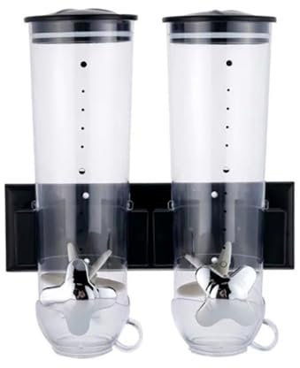Queeucaer Müslispender doppelt, Kornflakes Spender, Cerealienspender, Cornflakes Behälter Doppelt Wand-Getreidespender Wandmontage Süßigkeiten-Getreide-Reis-Spender 3L Behälter