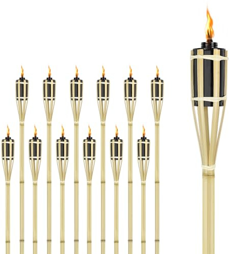 FIVMEN 36 torce da giardino in bambù, 90 cm, con stoppino, torcia per esterni, escursioni, feste, giardino