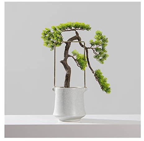 DFHS46JK Bonsaï Artificiel Bonsaï Artificiel, Fausse Plante en Pot de 20 Pouces avec jardinière Blanche-pin Japonais en Pot for Bureau, Jardin Zen, décoration de la Maison Plantes artificielles