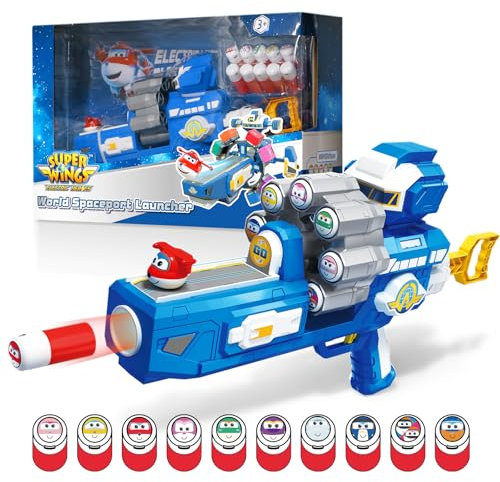 Super Wings Schießspiele Spielzeugpistole, Rotierende Spielzeug-Schaumstoff-Blasterkanonen, Schießscheibe mit 10 Schaumstoffkugeln, Kinderspielzeug für Jungen Mädchen Alter 4 5 6 7 8 9 10