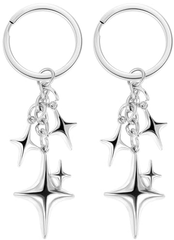 Lusofie 2 StüCk Y2k Stern Schlüsselanhänger Galaxy Star Bag Charms Aesthetic Süßer Edelstahl Schlüsselring Glücksstern Schlüsselanhänger Taschenanhänger Für Handtasche Rucksack