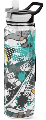 Mnsruu Transparente Sport-Wasserflasche mit Strohhalm, auslaufsichere Trinkflasche, coole Snowboarder, Fahrradflaschen für Sport, Büro, Schule, BPA-freier Tritan-Kunststoff, 1 Liter