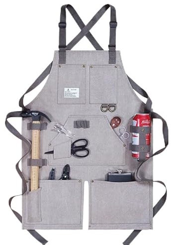 Arbeitsschürzen aus Segeltuch for Männer mit Taschen, verstellbarem Riemen und mehreren Taschen, Tischlerschürze, Werkzeugschürze, Künstler-Malschürze for Geschäft, Garten, Restaurant, Café, Elektrike