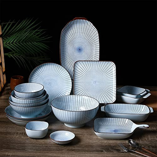 MOKLYF Juego de vajilla de 15 Piezas, Juego de Platos y Cuencos de Porcelana para 4 Personas, Juego de vajilla combinada, Juego de vajilla, Juego de Platos, Apto para (