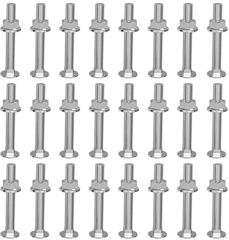 Dayalo Lot de 25 vis de carrosserie M8 x 60 avec écrous à bride, en acier inoxydable A2 V2A, vis à tête bombée avec collet carré