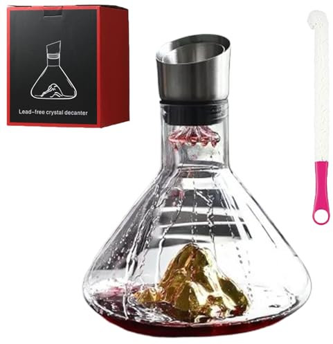 1500ml Revella Wine Decanter,Revella Crystal Clear Wine Decanter,Crystal Wine Decanter,Wine Carafe Decanter,Wine Aerator Decanter,Iceberg Decoration On The Bottom for Christmas(Gold)