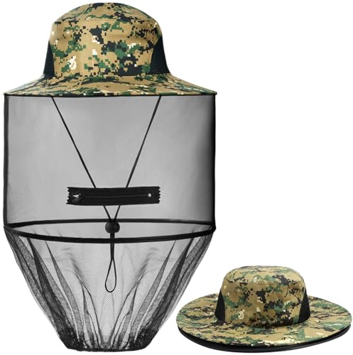 AOGOE Chapeau de Protection Solaire Anti-Moustique avec Filet de Tête pour Pêcheur, Apiculteur, Randonnée, Camping, Jardinage, Pêche en Plein Air
