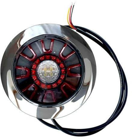 MelTruck Faro posteriore LED 3 funzioni rotondo ⌀155 mm effetto 3D luce di marcia arretrata luce anti nebbia (3. Cromo + Cavo)