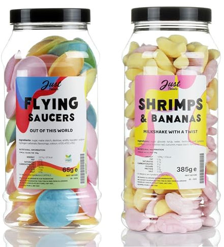 Just Treats Shrimps & Bananas and Flying Saucers - Sweet Gift Jars of A Sweet Explosion of Foam and Fizzy Fun - 27,13