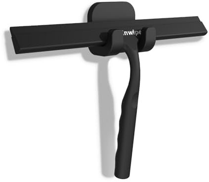 Anjinwiper Shower Squeegee For Glass Doors, Bathroom Squeegee With Hook Shower Wiper Screen for Bathroom Silicone Window Wiper, 25cm, Black