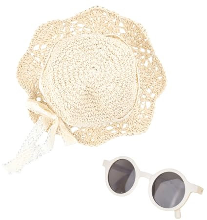 Anseom Mädchen Sonnenhut mit Sonnenbrille Sommer Kinder Stroh Hüte Baby Mädchen Strohhut mit Bogen Faltbar Strand Sonnenschutz Hüte für den Urlaub Reise Outdoor-Aktivitäten 2-6 Jahre