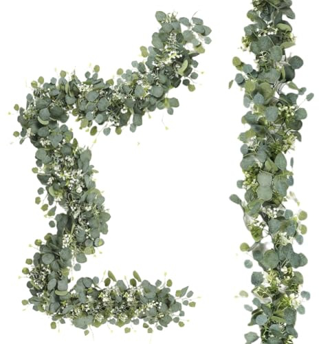 DASIAUTOEM Künstliche Eukalyptus Girlande, 2 Stück Eukalyptus Künstlich Hängend Blätter Girlande, 1,8m Deko Blumengirlande Tischgirlande Eukalyptus Grün für Hochzeit Bogen Garten Indoor Outdoor