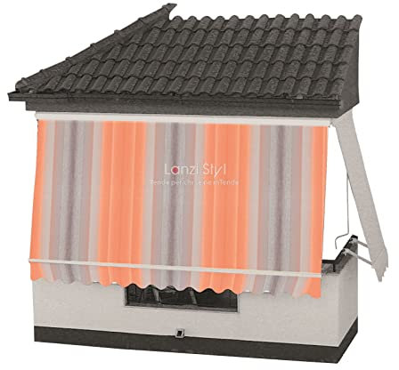MOSCHITELLA Tenda da Sole a Caduta con CASSONETTO di Protezione braccetti e mantovana - Tessuti TEMPOTEST PARÀ (Tessuti Rossi) - Misura L cm da 241 a 300 X 260 H