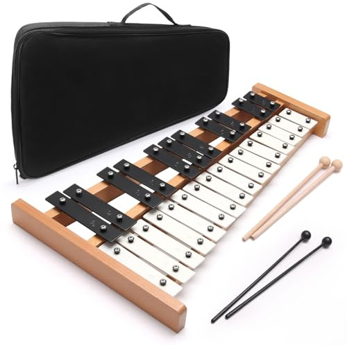 Heuyrao Glockenspiel Xylophone, 27 Notes Foldable Wooden Percussion Instrument, Professional Instrument for Adults & Beginners, with 4 Mallets & Carrying Bag - Black & White