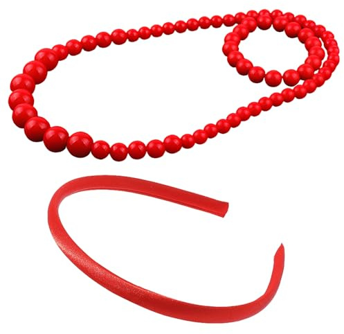 arrderly 3-teiliges rotes Acryl-Schmuck-Set – elegante lange Halskette und passendes Armband, Kostümzubehör, Einheitsgröße, Acryl, Kein edelstein