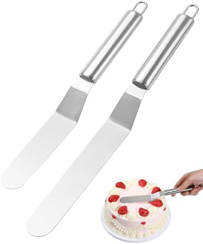 KEMUZ 2 Stück Winkelpalette Torte Groß, Edelstahl Tortenspachtel zum Glätten, Icing Spatula, Espátula de Glaseado en Ángulo, Paleta Cuchillo Cocina, Instrumentos de Reposteria, 6/8 pulgada