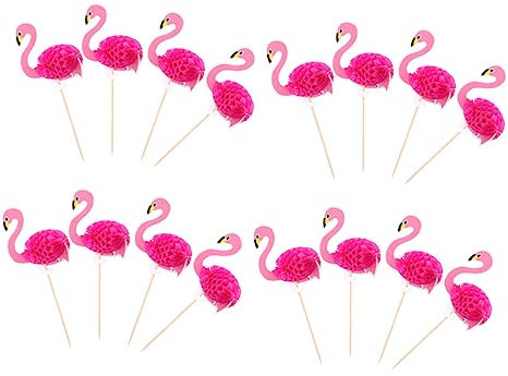 WEKADRIN 30 Stück Hawaiian Cupcake Picks Teiliges Tortenstecker mit Flamingo Design Kuchendekoration für Geburtstagsfeiern Hochzeiten und Themenpartys