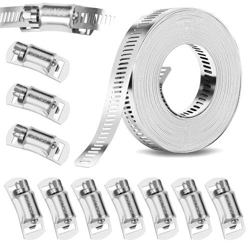 5m Abrazaderas de Manguera de Acero Inoxidable 304 Ajustables Abrazaderas Metalicas para Tubos con 12 Abrazaderas de Tornillo para Tuberías de Agua Gas Automoción Jardín