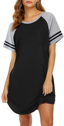 Ekouaer Nightgowns for Women Color Block Sleep Shirt Short Sleeve Sleepwear | Crew Neck Night Shirt, Ladies Night Dress, Soft Boyfriend Lounge Dress, Comfy Loungewear for Sleep, Casual Daily Wear, Sport