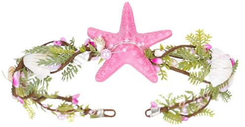 PartyforU Hawaii Kostüm Blumenkranz Haare Elfenohren Elfen Feen Kostüm Damen Pink Boho Seeschellen Sternfisch Kopfschmuck für Erwachsene Faschingskostüme Karneval