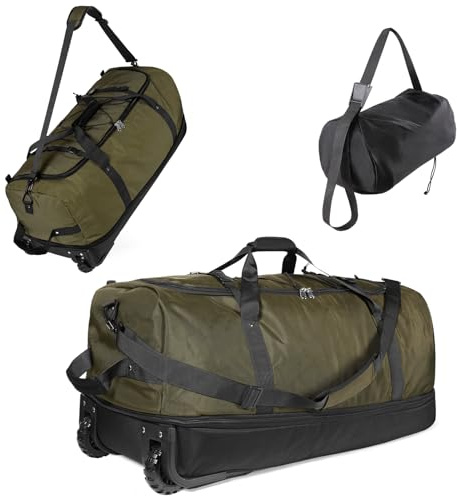 Romatime 32 Inch Wheeled Foldable Duffle Bag, Large Capacity Rolling Bag | Waterproof premium oxford fabric,110L expandable to 140L,multi handles,all-terrain wheels,collapsible with storage pouch