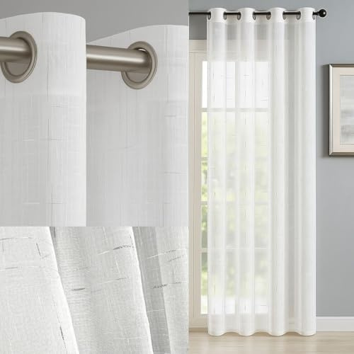 John Aird Celeste White Linen Effect Eyelet Voile Curtain Panel – Elegant Light Filtering Sheer Window Curtain with Subtle Silver Thread (52 Wide x 90 Drop)