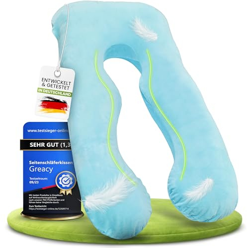 Greacy Seitenschläferkissen mit Bezug [waschbar - Flexible Füllung] Stillkissen XXL | Pregnancy Pillow | Kissen Schwangerschaft | Body Pillow | Schlafkissen | Schwangerschaftskissen (Türkisblau)