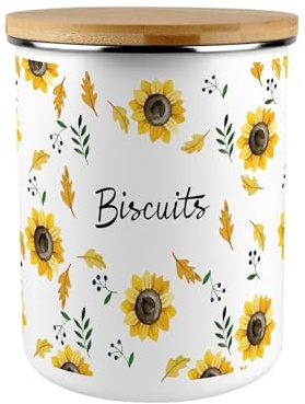 Purely Home Sunflowers Biscuit Tin - Yellow Floral 2.7L Extra-Large Enamel Kitchen Storage Canister Gifts