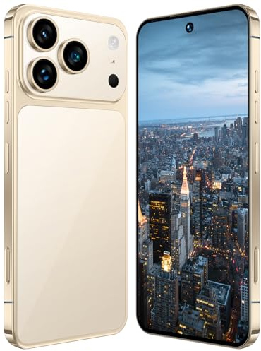 Smartphone I17 Pro Max, 16GB RAM, 1TB ROM, Schermo HD Da 7,3, 8000mAh, Android 15, Sbloccato Senza SIM, 78 MP 108 MP, Riconoscimento Facciale Tramite Impronta Digitale, Doppia SIM, 5G,Gold-7.3 Inch