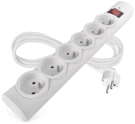 EMOS - Ciabatta elettrica con indicatore LED, 6 prese, 1,5 m di cavo - 6 prese francesi per interni - Carico massimo 2300 W/10 A - PVC - bianco