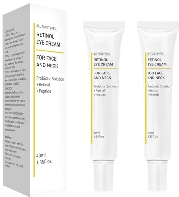 2 st anti-rynk ögonkonturkräm med Retinal, probiotika och 5 % koffein, intensiv fuktkräm för att minska mörka ringar, fickor och rynkor, 40 ml