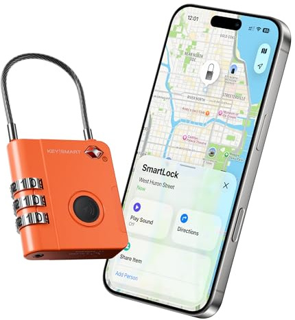 KeySmart SmartLock Tracking - Lucchetti per bagagli approvati TSA, compatibili con Apple Find My App, localizzatore GPS Bluetooth, batteria non ricaricabile sostituibile, blocca le valigie e tienine