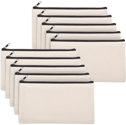 TOYANDONA Leinwand Reißverschluss Kosmetiktasche Federmäppchen 10 Stück Sublimationsrohlinge Tragbarer Reise Kulturbeutel Selbstgemacht Thermotransfer Canvas Tasche