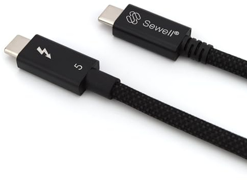 Sewell Thunderbolt 5 Cable - Intel Certified, Premium Braided 3.3 ft (1m), 80Gbps/120Gbps Bandwidth Boost, 240W Power Delivery, 8K Display Support. USB4, USB-C, and Thunderbolt 4/3 Compatible
