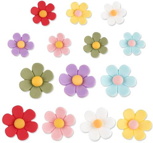 Imanes de nevera con flores 3D, 14 unidades, bonitos imanes de nevera, coloridos y fuertes, para frigorífico, pizarra, pizarra, cocina, oficina, decoración (7 pequeños + 7 grandes)