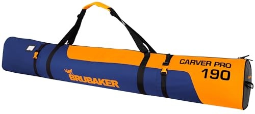 BRUBAKER Carver Pro Sac de ski rembourré pour 1 paire de skis et bâtons de ski indéchirable et robuste Bleu/orange Housse de ski avec fermeture éclair bidirectionnelle 190 cm