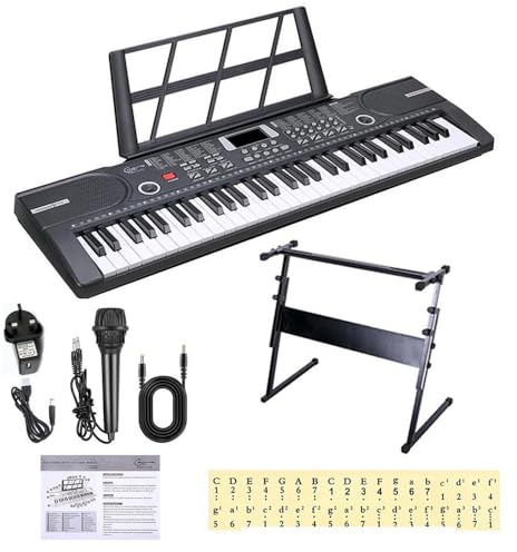 Ccarzzi Keyboard Piano, Portable 61 Keys Electric Keyboard Piano with Stand, Microphone, Piano Note Stickers, 100 Instrument Voices, Digital Keyboard for Kids, Beginners and Adults