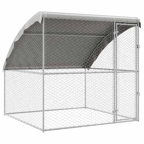 Owoxanthellate Hundezwinger Outdoor 2x2x2 m Silber Verzinkter Stahl XXL Hundegehege mit Robustem Steckzaun Modernes Design für Garten Balkon Camping Laufstall für große Hunde