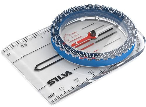 Silva Kompass Outdoor - Kartenkompass Starter 1-2-3 - Für Anfänger & Kinder - Messskalen in mm & Zoll - Kompass Kinder Outdoor Mini - Klein Wanderkompass Marschkompass